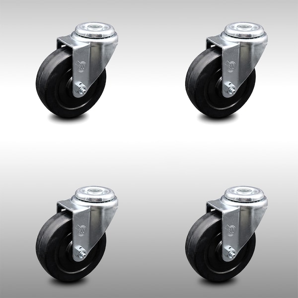 4 Inch SS Soft Rubber Wheel Swivel Bolt Hole Caster Set